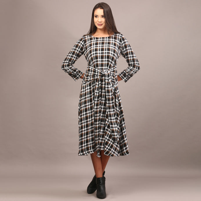 Tartan cotswool knotted full length dress