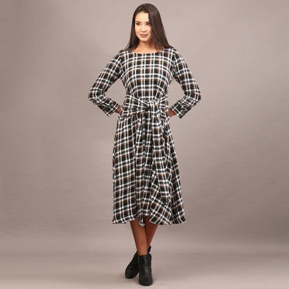 Tartan cotswool knotted full length dress