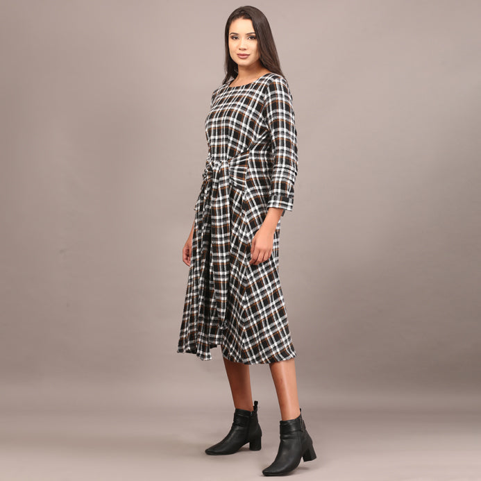 Tartan cotswool knotted full length dress