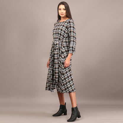 Tartan cotswool knotted full length dress