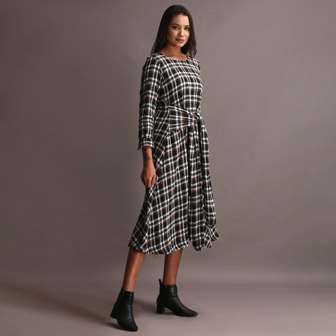 Tartan cotswool knotted full length dress