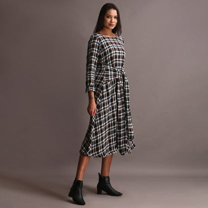Tartan cotswool knotted full length dress
