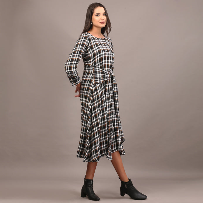 Tartan cotswool knotted full length dress