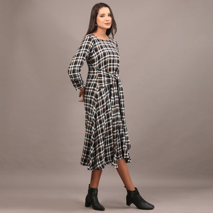 Tartan cotswool knotted full length dress
