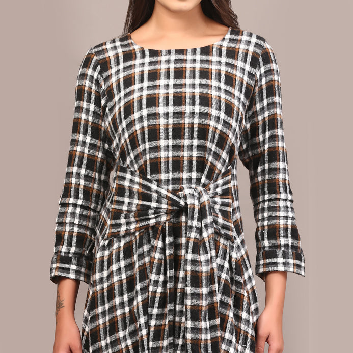 Tartan cotswool knotted full length dress