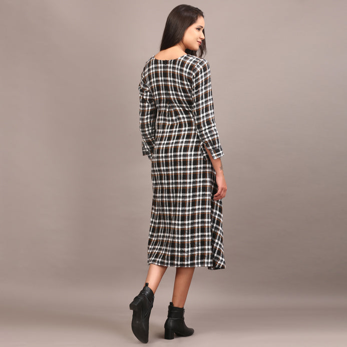 Tartan cotswool knotted full length dress