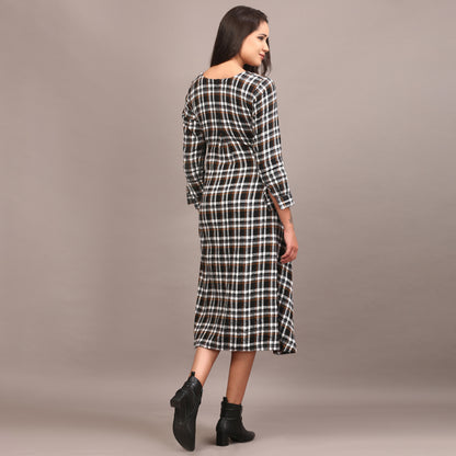 Tartan cotswool knotted full length dress