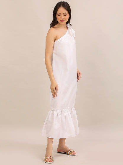 Elegant White One-Shoulder Bow Maxi Dress