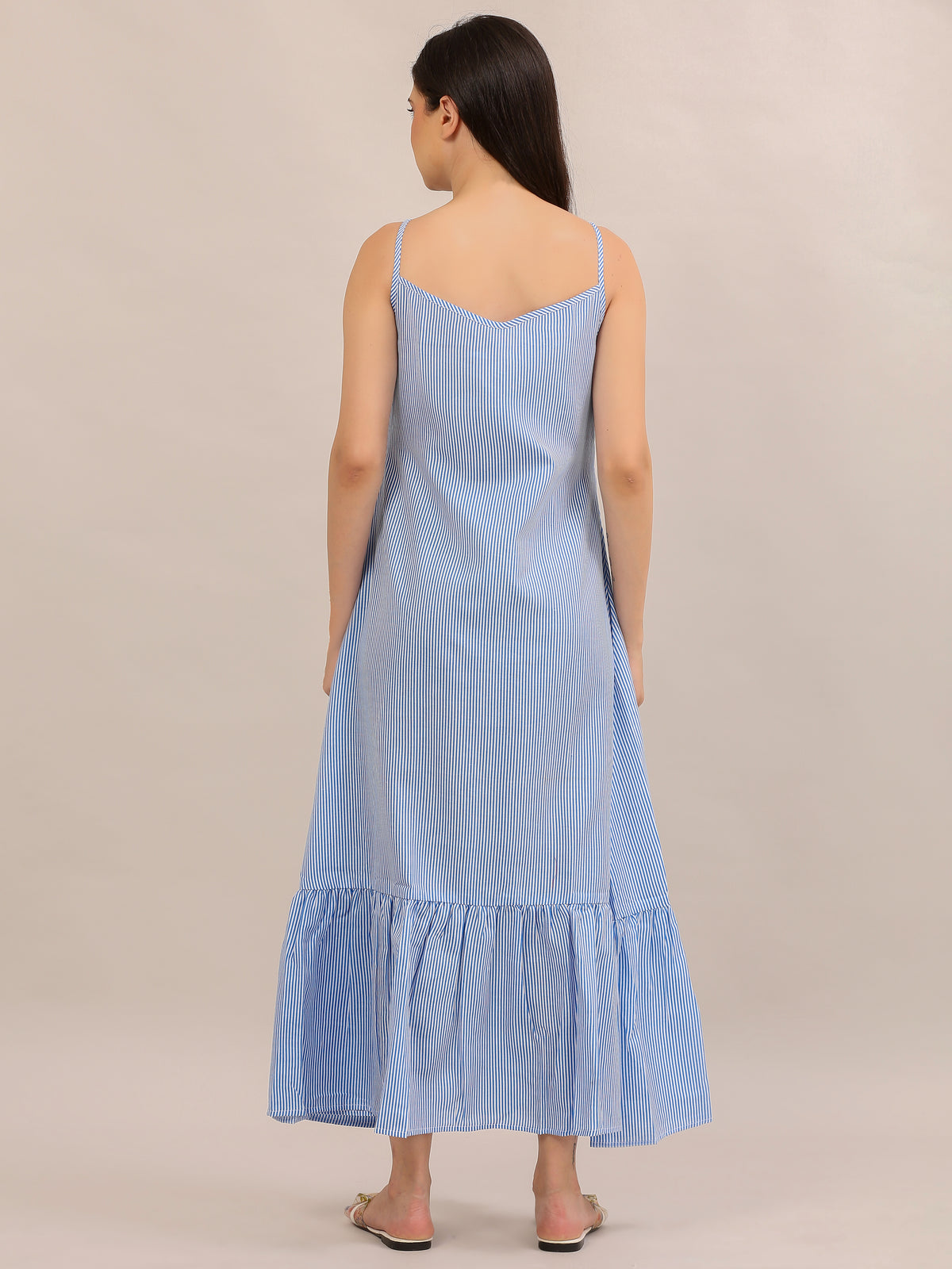 Sky Blue Striped Strappy Maxi Dress
