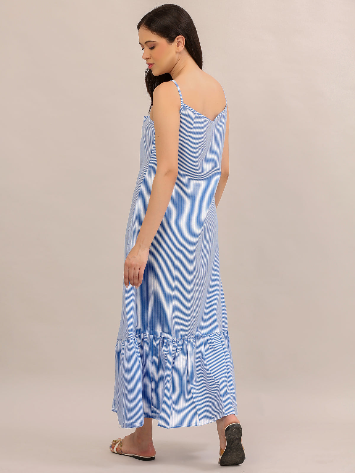 Sky Blue Striped Strappy Maxi Dress