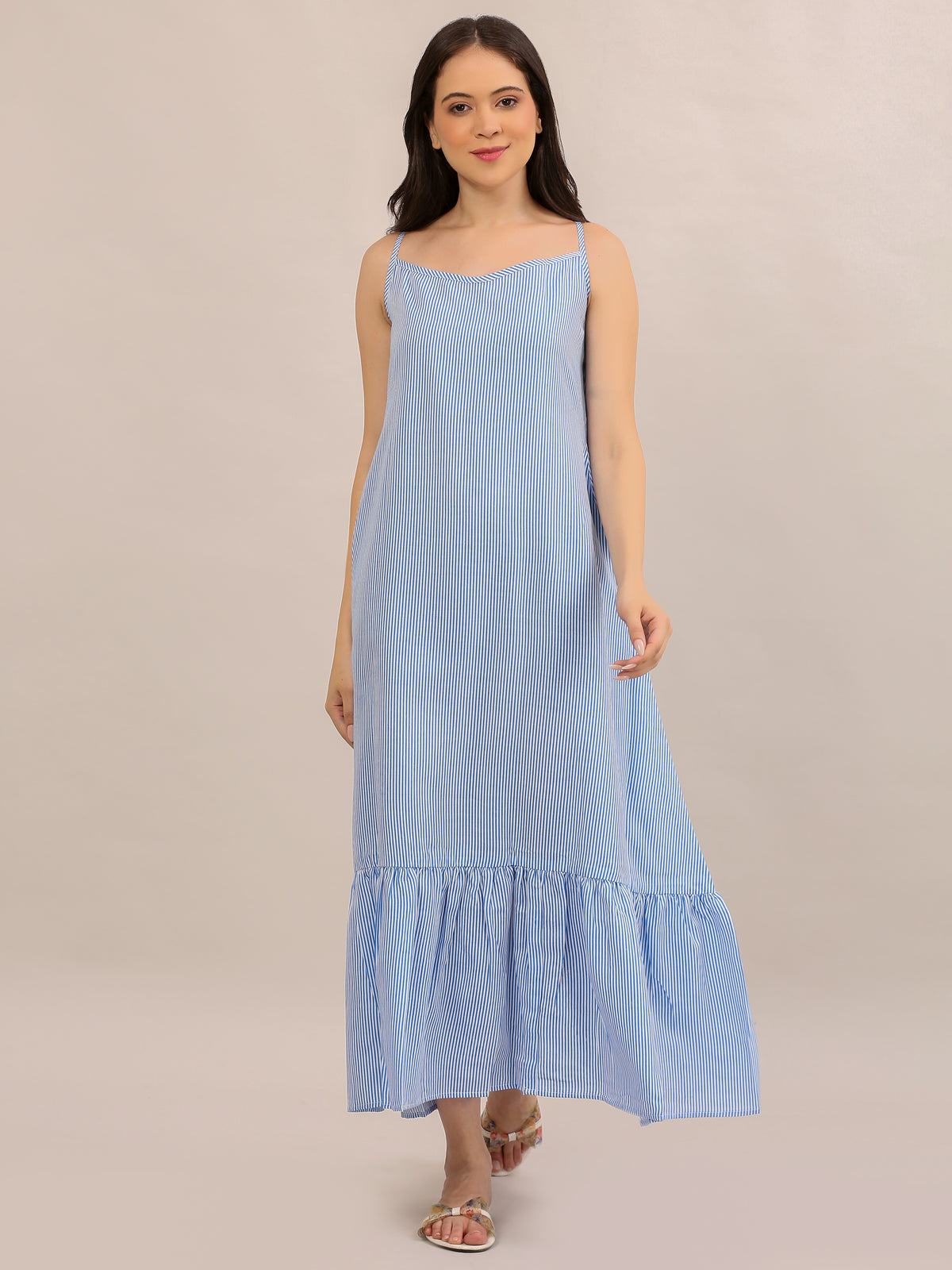 Sky Blue Striped Strappy Maxi Dress