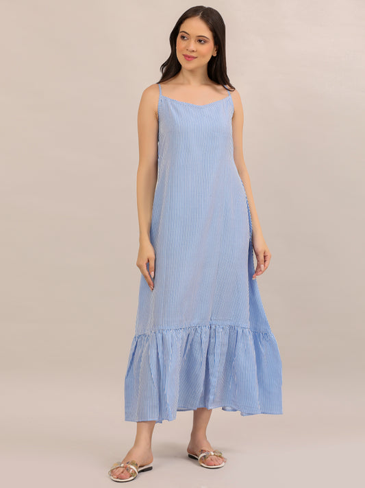 Sky Blue Striped Strappy Maxi Dress