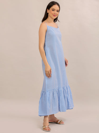 Sky Blue Striped Strappy Maxi Dress