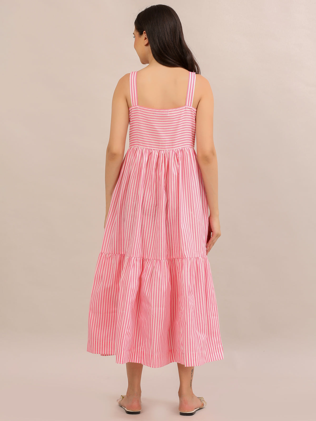 Pink Striped Bustier Tiered Maxi Dress