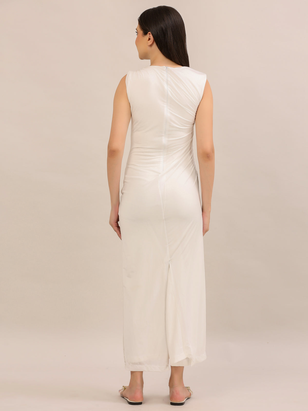 Elegant White Ruched Bodycon Maxi Dress