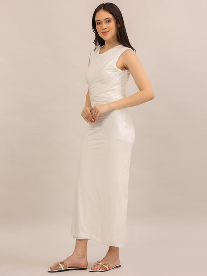 Elegant White Ruched Bodycon Maxi Dress