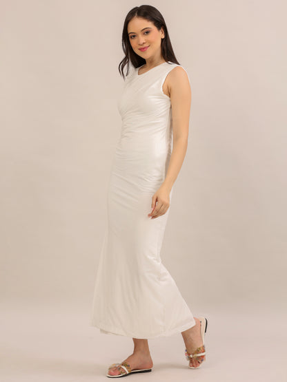 Elegant White Ruched Bodycon Maxi Dress