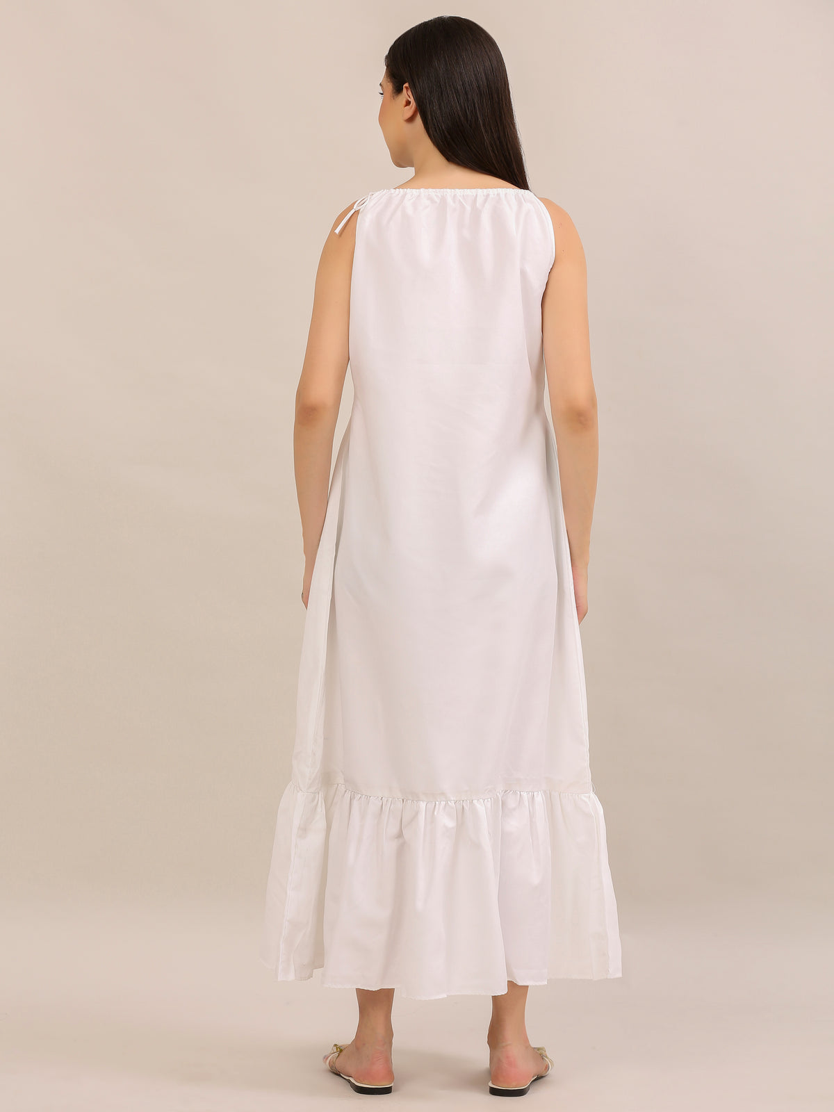 Elegant White Sleeveless Ruffle-Hem Maxi Dress