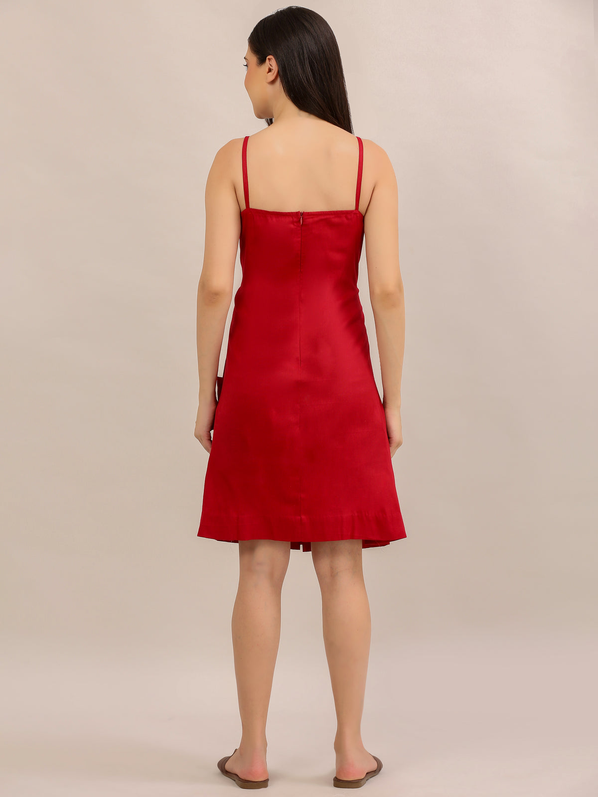 Red Ruched Cut-Out Button-Down Midi Dress
