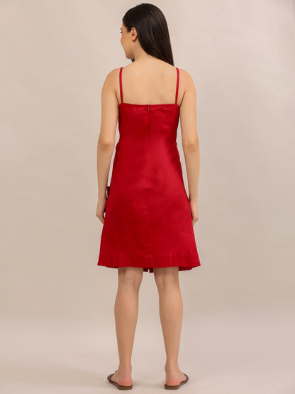 Red Ruched Cut-Out Button-Down Midi Dress