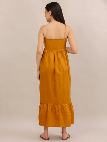 Mustard Yellow Strappy Tiered Maxi Dress