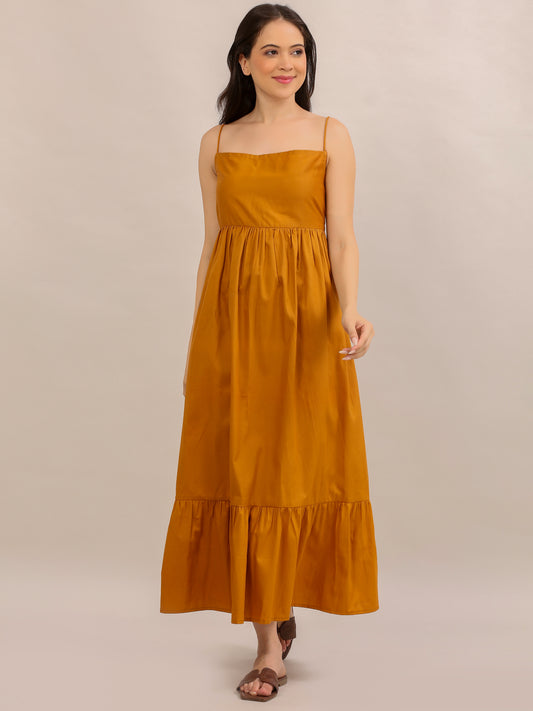 Mustard Yellow Strappy Tiered Maxi Dress