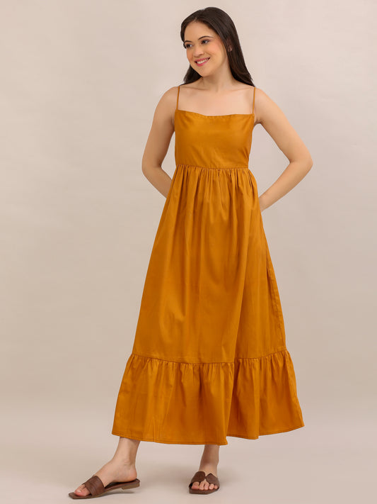 Mustard Yellow Strappy Tiered Maxi Dress