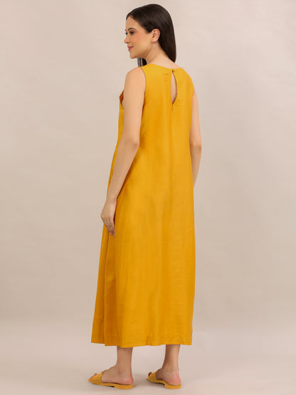 Mustard Yellow Sleeveless Pleated Maxi Dress