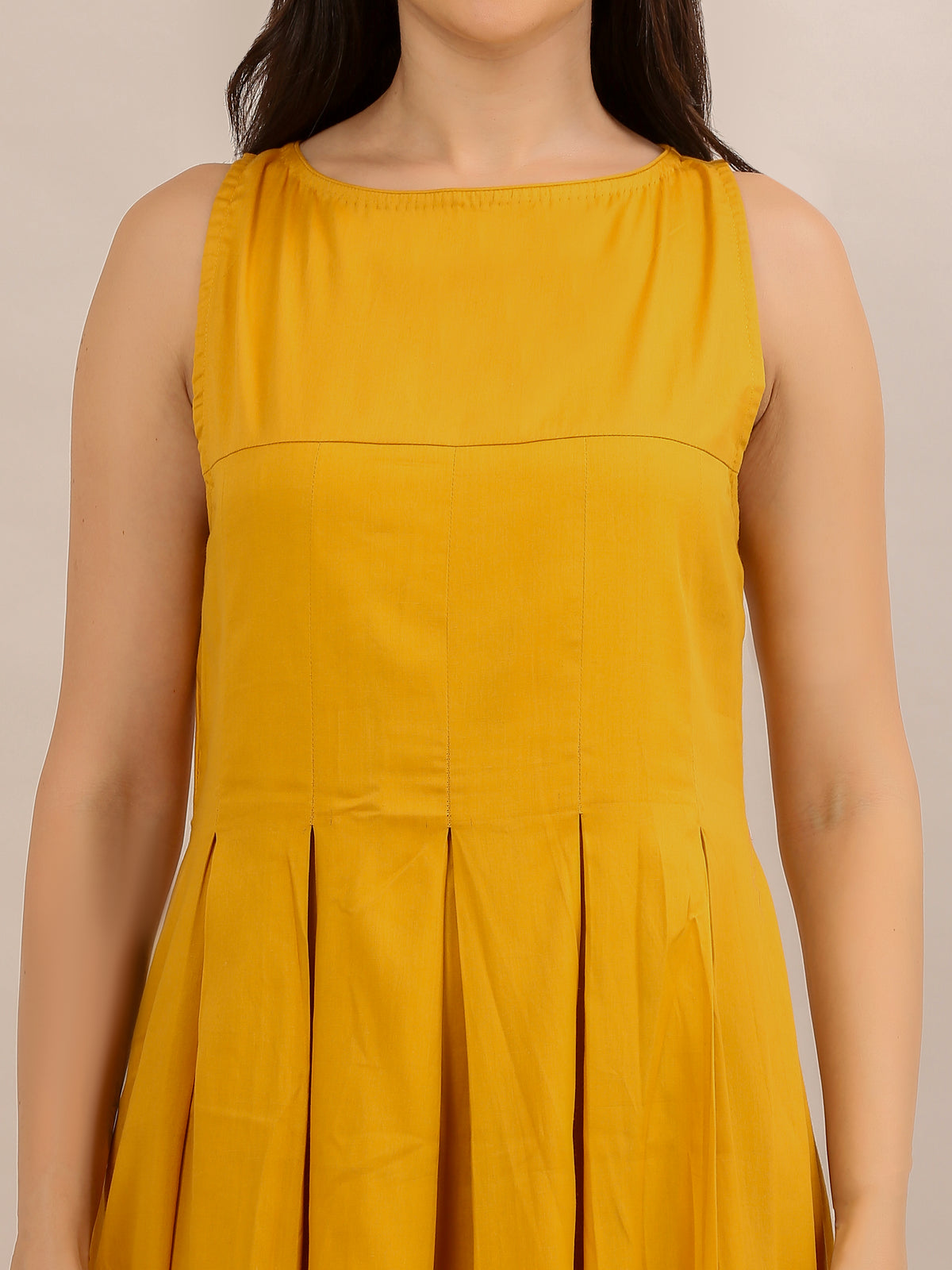 Mustard Yellow Sleeveless Pleated Maxi Dress