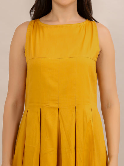Mustard Yellow Sleeveless Pleated Maxi Dress