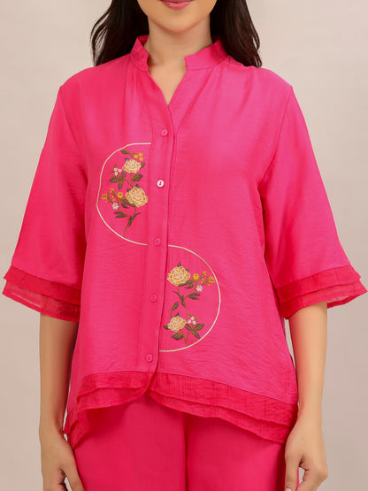 Hot Pink Floral Embroidered Co-ord Set