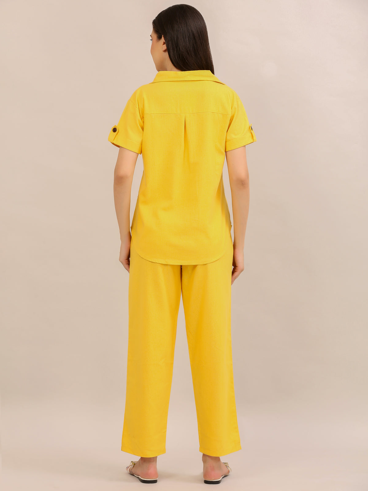 Sunshine Yellow Button-Down Shirt and Trouser Co-ord Set