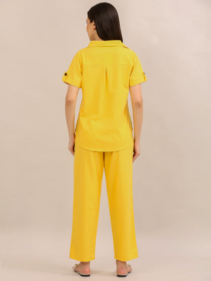 Sunshine Yellow Button-Down Shirt and Trouser Co-ord Set