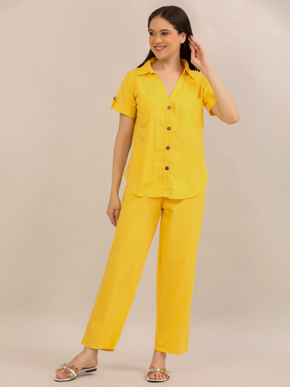 Sunshine Yellow Button-Down Shirt and Trouser Co-ord Set