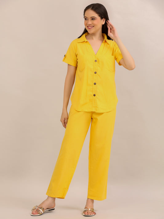 Sunshine Yellow Button-Down Shirt and Trouser Co-ord Set