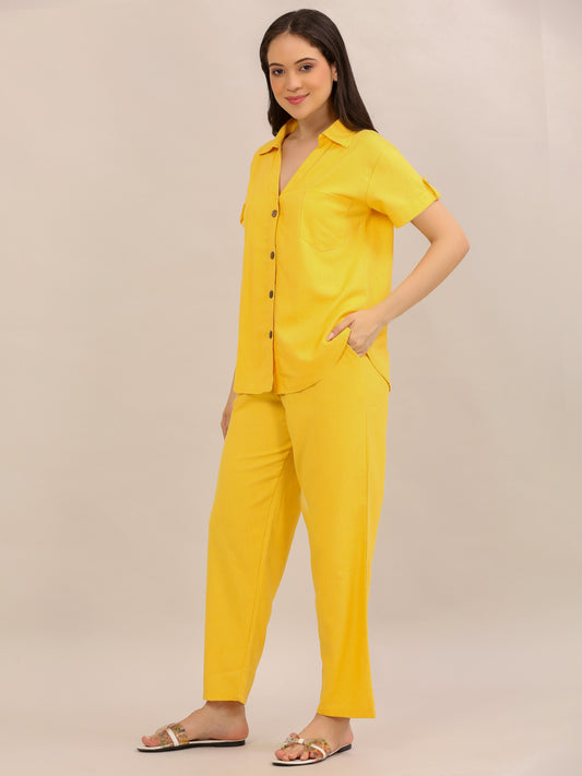 Sunshine Yellow Button-Down Shirt and Trouser Co-ord Set