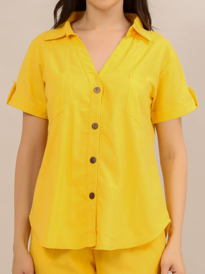 Sunshine Yellow Button-Down Shirt and Trouser Co-ord Set