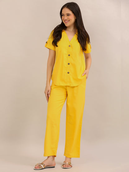 Sunshine Yellow Button-Down Shirt and Trouser Co-ord Set