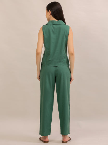 Emerald Green Sleeveless Waistcoat Co-ord Set