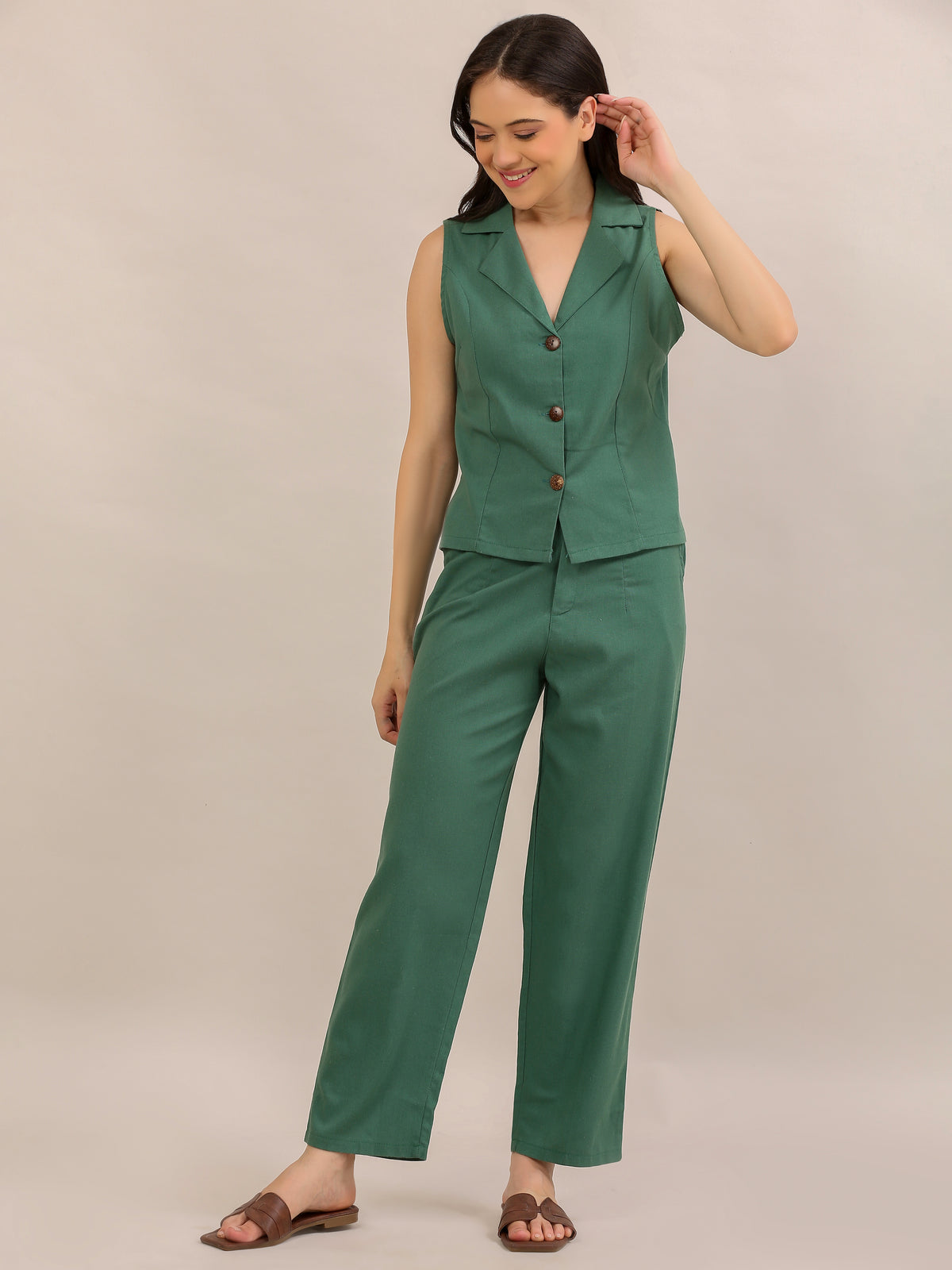 Emerald Green Sleeveless Waistcoat Co-ord Set