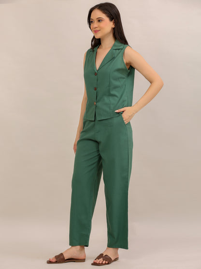 Emerald Green Sleeveless Waistcoat Co-ord Set