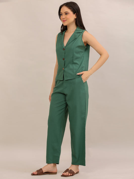 Emerald Green Sleeveless Waistcoat Co-ord Set