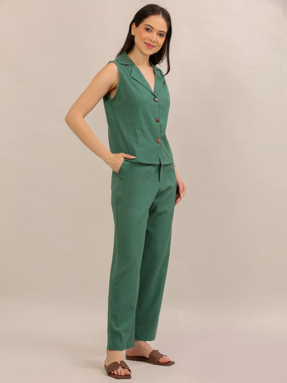 Emerald Green Sleeveless Waistcoat Co-ord Set