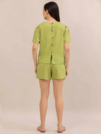 Olive Green Relaxed Top and Shorts Co-ord Set
