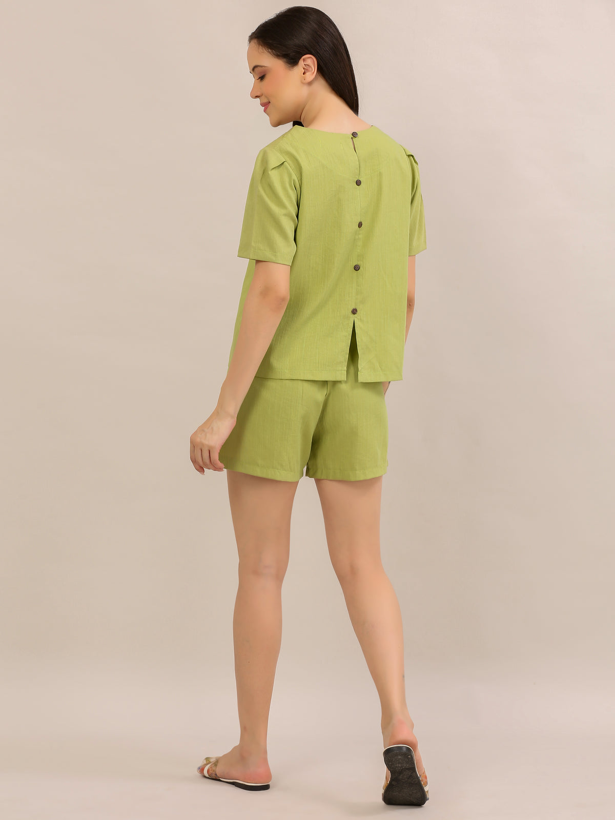 Olive Green Relaxed Top and Shorts Co-ord Set
