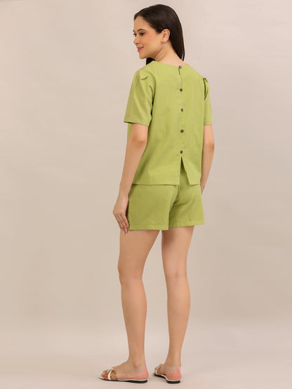 Olive Green Relaxed Top and Shorts Co-ord Set
