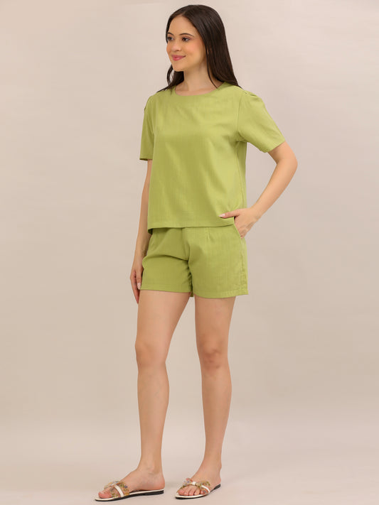 Olive Green Relaxed Top and Shorts Co-ord Set
