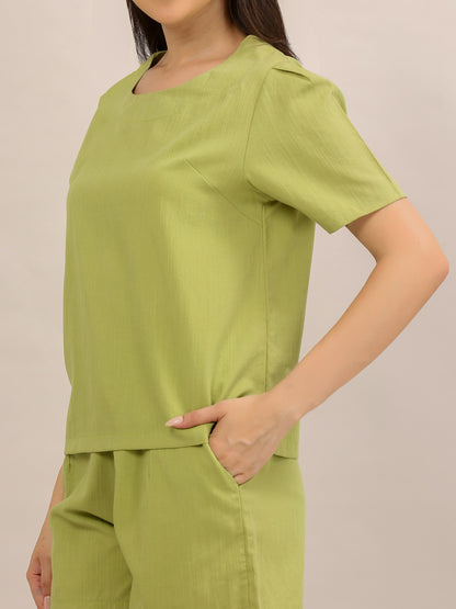 Olive Green Relaxed Top and Shorts Co-ord Set