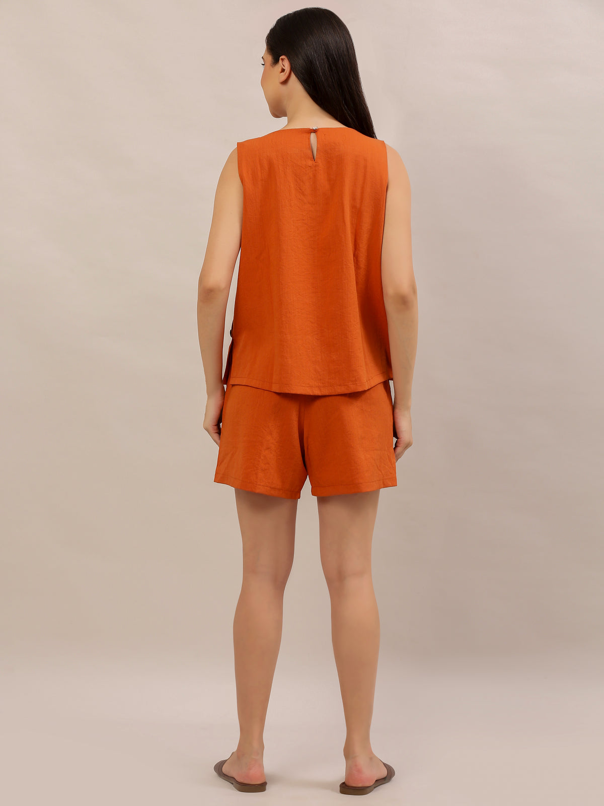 Rust Orange Sleeveless Top and Shorts Co-ord Set