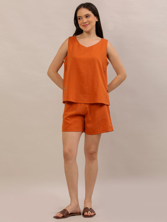 Rust Orange Sleeveless Top and Shorts Co-ord Set